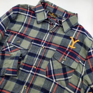 Yellowstone Dutton Ranch Plaid Flannel Shirt Men's M/M Orange Y Logo